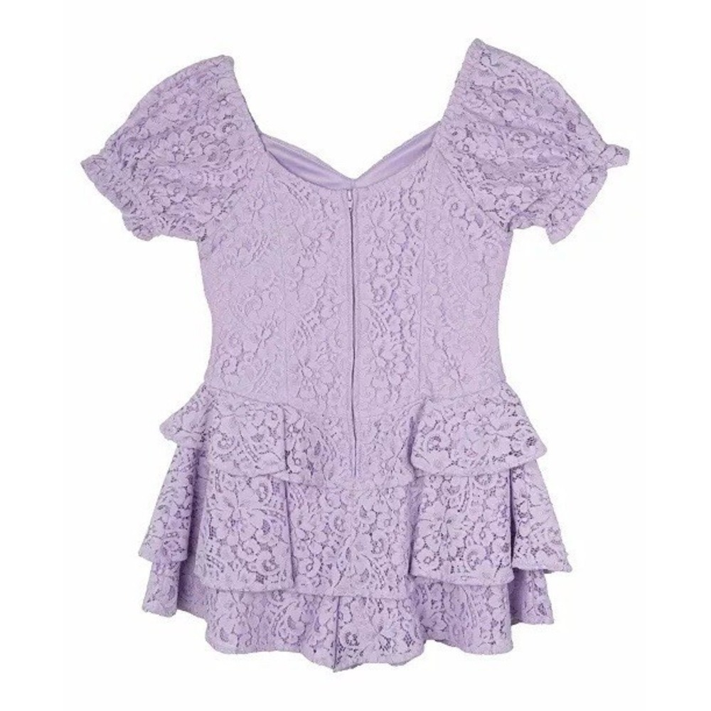 Rare Editions Girls Shorts Romper Size 7 NWT Lavender Lace Ruffle Off Shoulder - Picture 4 of 8